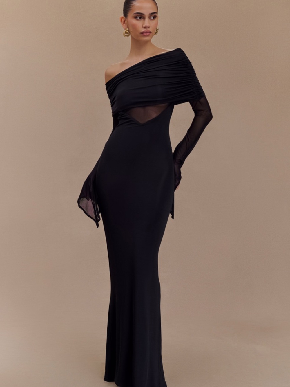 MESHKI Black One Shoulder Maxi Dress